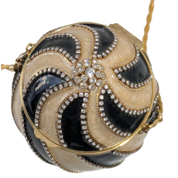 Vivian Alexander Black Gold Striped Enamel Crystal Bead Rhea Duchess II Egg Bag - Picture 7 of 16